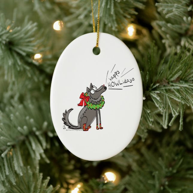 Wolf Christmas Funny Cute Kids Ceramic Ornament (Tree)