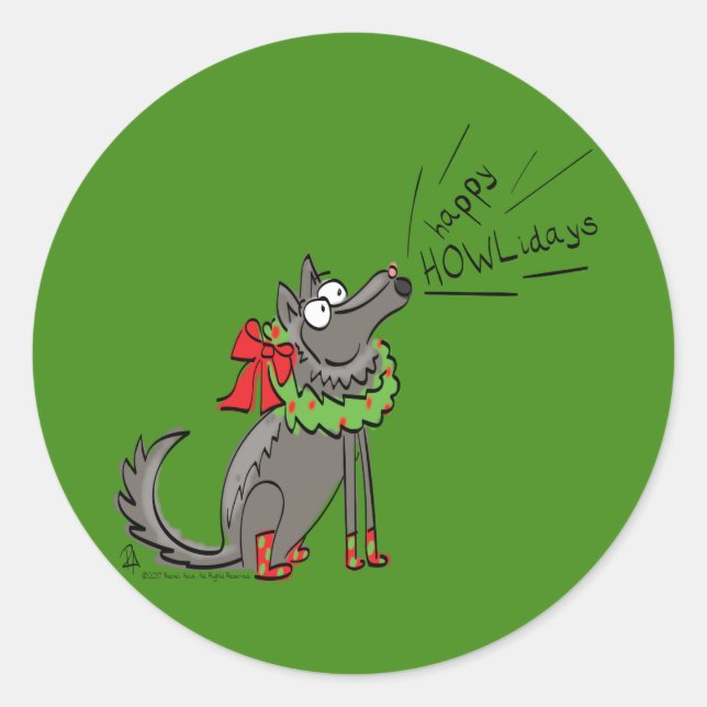 Wolf Christmas Funny Cute Kids Classic Round Sticker (Front)