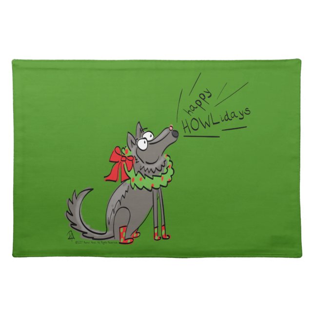 Wolf Christmas Funny Cute Kids Cloth Placemat (Front)