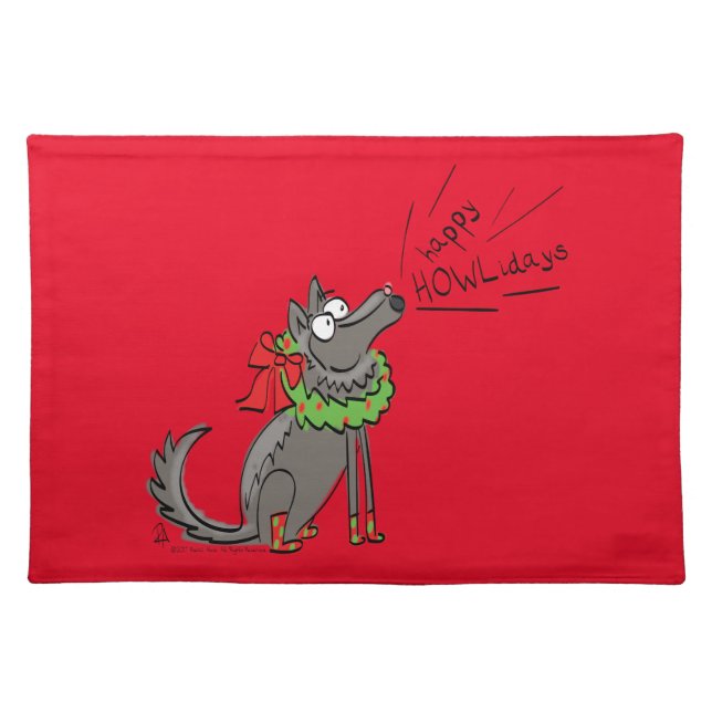 Wolf Christmas Funny Cute Kids Cloth Placemat (Front)