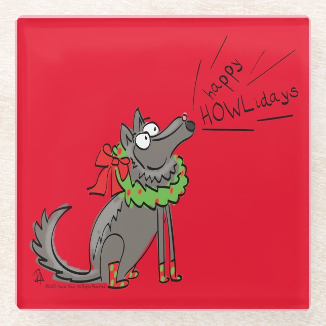 Wolf Christmas Funny Cute Kids Glass Coaster (Front)