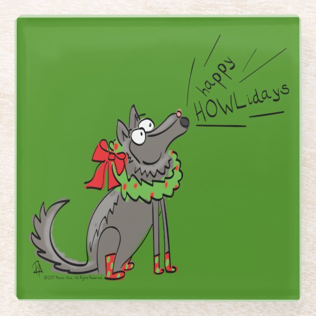 Wolf Christmas Funny Cute Kids Glass Coaster (Front)