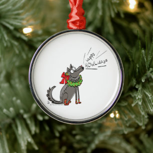 Wolf Christmas Funny Cute Kids Metal Ornament