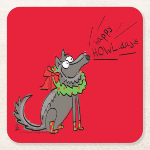 Wolf Christmas Funny Cute Kids Square Paper Coaster
