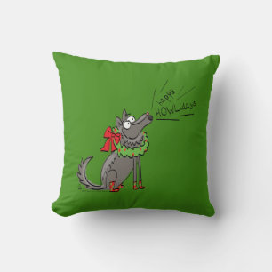 Wolf Christmas Funny Cute Kids Throw Pillow