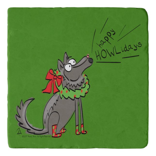 Wolf Christmas Funny Cute Kids Trivet (Front)