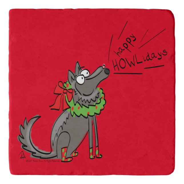 Wolf Christmas Funny Cute Kids Trivet (Front)