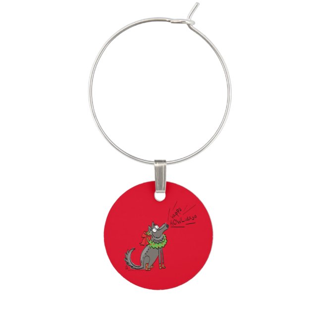 Wolf Christmas Funny Cute Kids Wine Charm (Front)