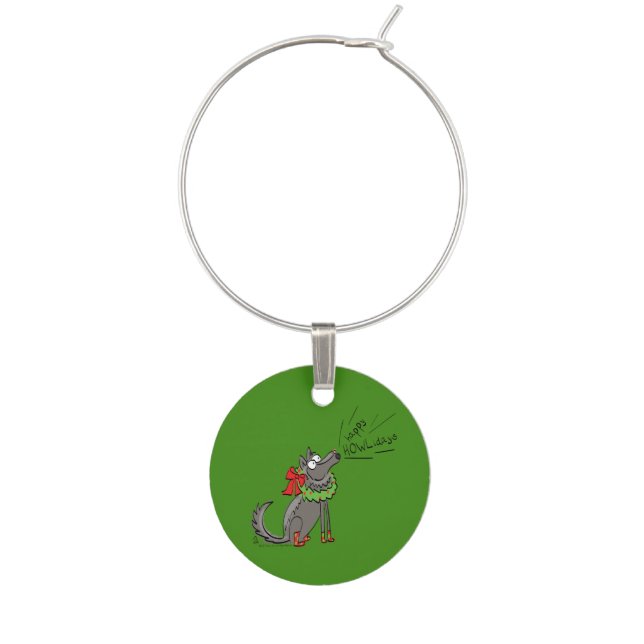 Wolf Christmas Funny Cute Kids Wine Charm (Front)
