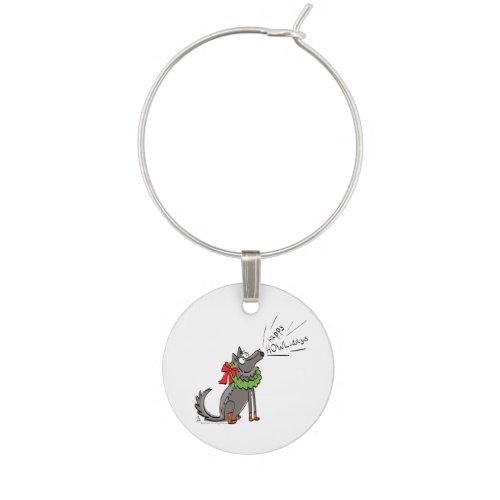 Wolf Christmas Funny Cute Kids Wine Charm