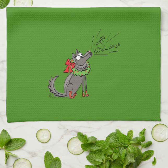 Wolf Christmas Funny Kids Cute Kitchen Towel (Folded)
