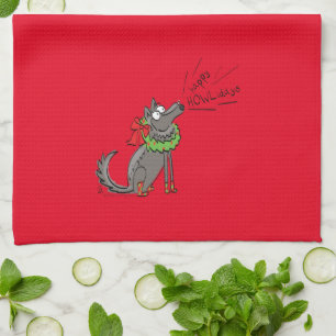 Wolf Christmas Funny Kids Cute Kitchen Towel