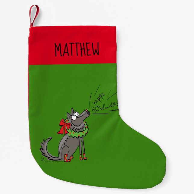 Wolf Christmas Funny Kids Cute Small Christmas Stocking (Front)