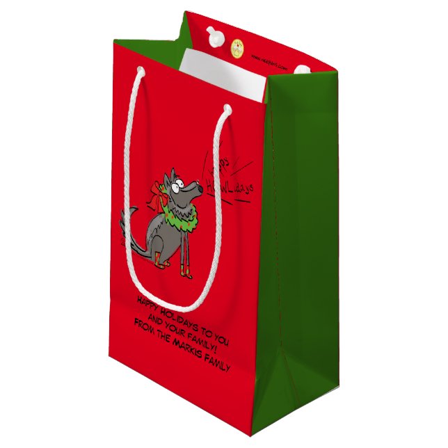 Wolf Christmas Funny Kids Cute Small Gift Bag (Front Angled)