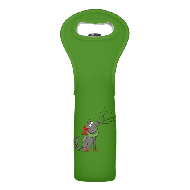 Wolf Christmas Funny Kids Cute Wine Bag (Front)