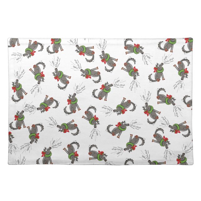 Wolf Christmas Happy Howlidays Funny Cloth Placemat (Front)
