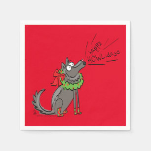 Wolf Christmas Happy Howlidays Funny Napkins