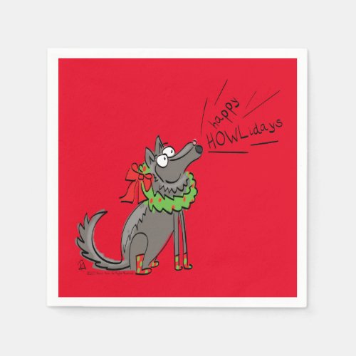 Wolf Christmas Happy Howlidays Funny Napkins