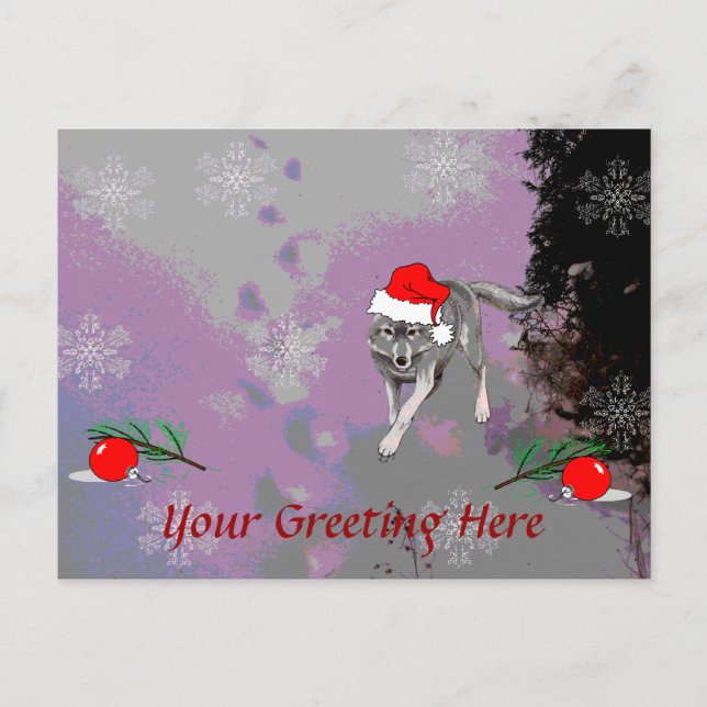 Wolf Christmas Holiday Postcard (Front)