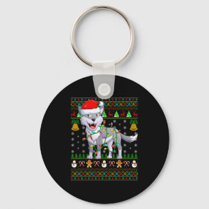 Wolf Christmas Lights Funny Santa Ugly Sweaters Cu Keychain