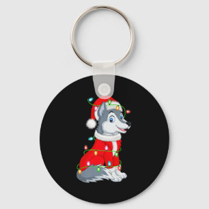 Wolf Christmas Lights Santa Costume Cute Animal Xm Keychain