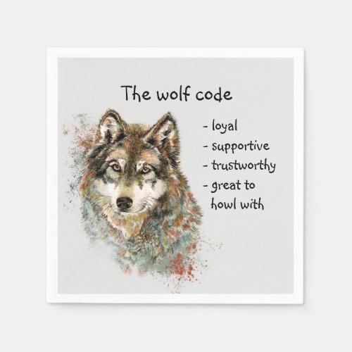 Wolf Code Inspirational Watercolor Wildlife animal Napkins