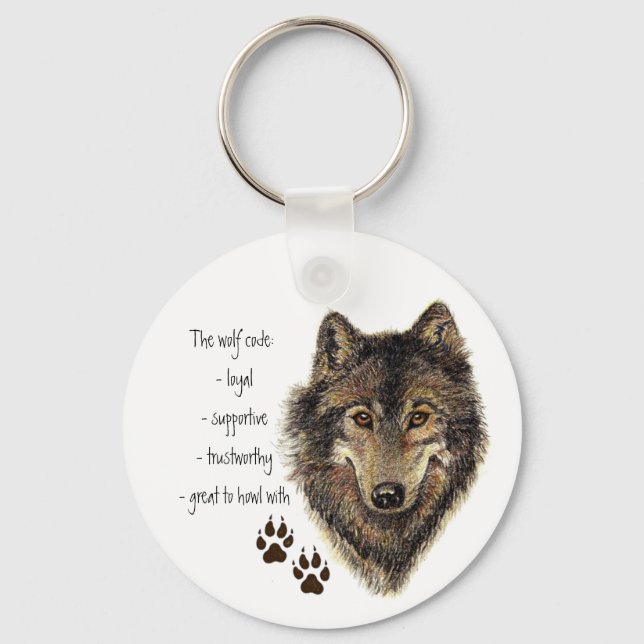 Wolf Code Quote, Wolves Animal Keychain (Front)