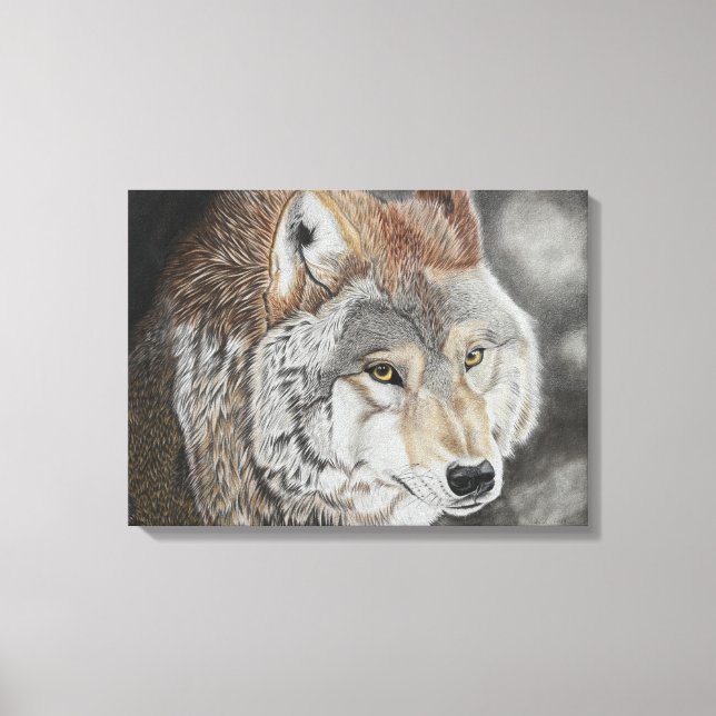 wolf color pen drawing canvas print (Front)