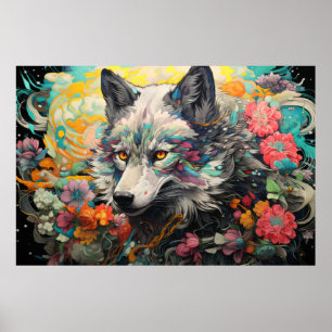Wolf Colorful Animal Enchanting Abstract Poster