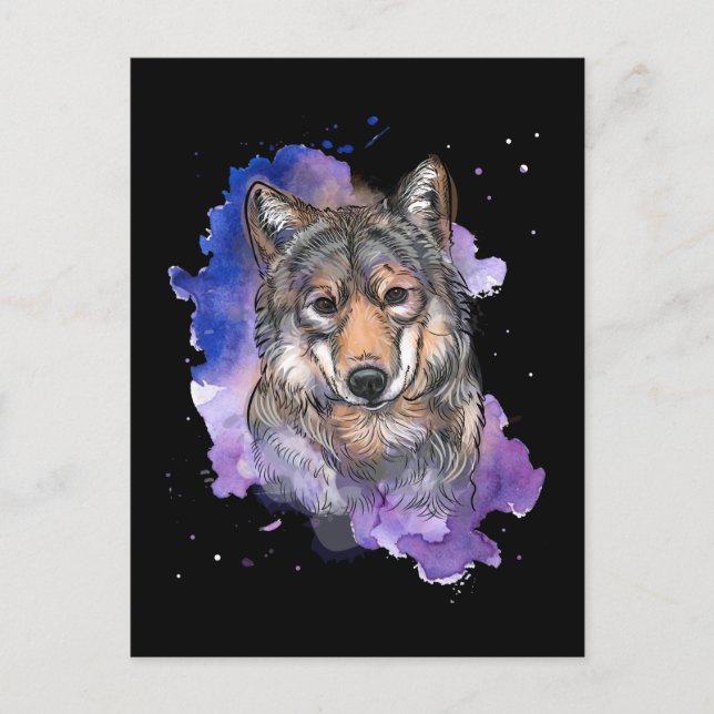 Wolf Colorful Dog Lover Postcard (Front)
