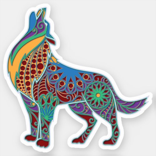 Wolf Colorful Mandala Animal Sticker