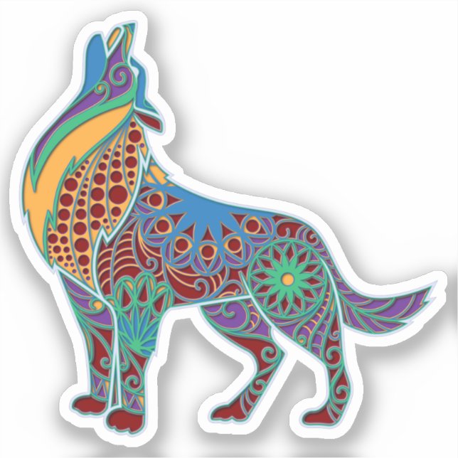 Wolf Colorful Mandala Animal Sticker (Front)
