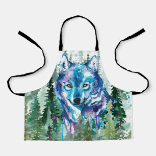 Wolf Colorful Wolf Drawing Watercolor Apron
