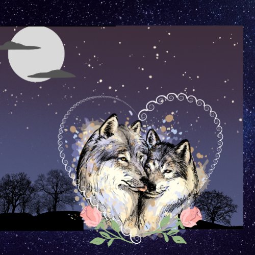 Wolf Couple Moon  Stars Throw Pillow