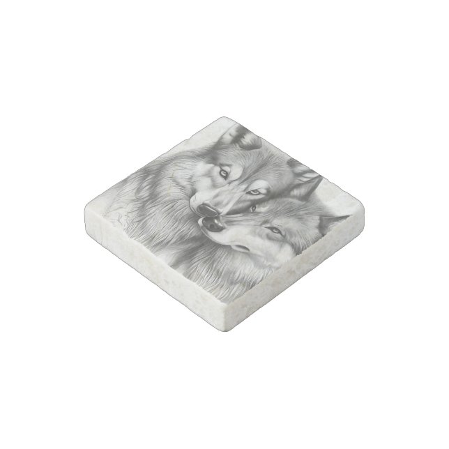 Wolf Couple Stone Magnet (Angled)