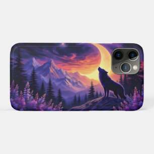 Wolf Crescent Moon Lavender Sunset iPhone 11 Pro Case