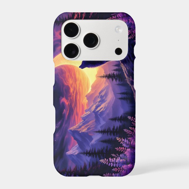 Wolf Crescent Moon Lavender Sunset Iphone Case (Back)