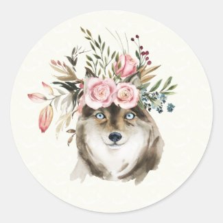Wolf Crowned with Roses Water Color Sticker