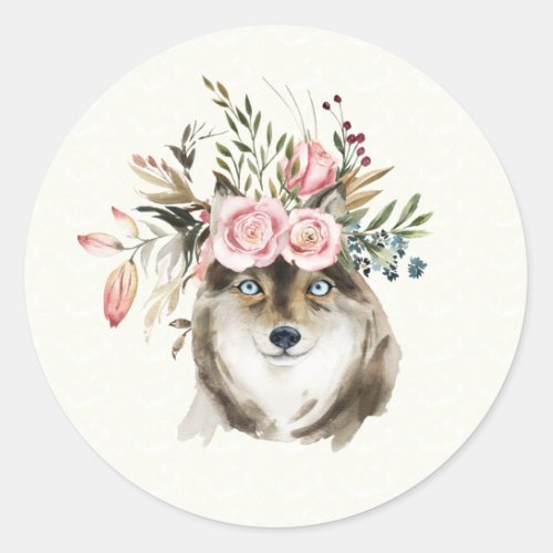 Wolf Crowned with Roses Water Color Sticker