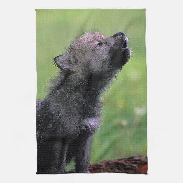Wolf Cub Howling Kitchen Towel (Vertical)
