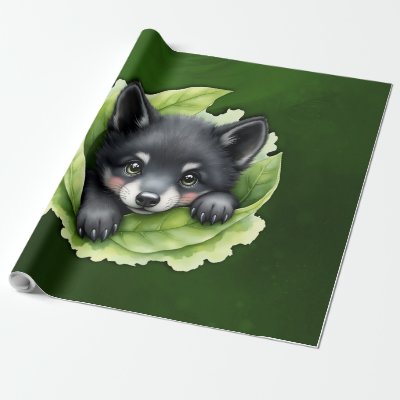 Wolf cub in the green:  wrapping paper