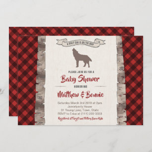 Wolf Cub Plaid Winter Forest Baby Shower For Boy Invitation