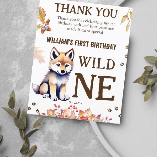 Wolf cub wild one birthday party thank you card