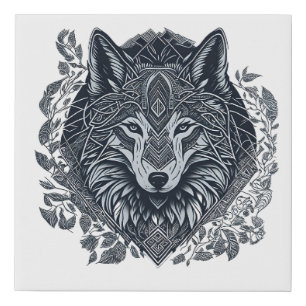 Wolf Cubism Tribal Art  Faux Canvas Print