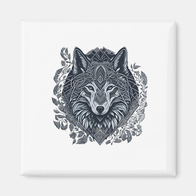 Wolf Cubism Tribal Art Magnet (Front)