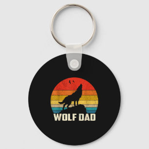 Wolf Dad Howling Vintage Sunset Wolves Lovers Fath Keychain