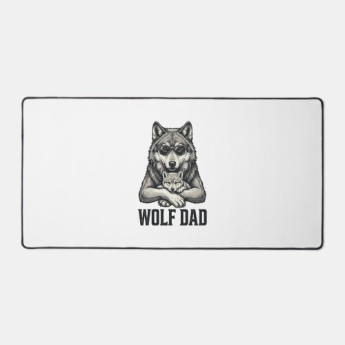 Wolf Dad Vintage Engraving Vector T-Shirt Design_1 Desk Mat