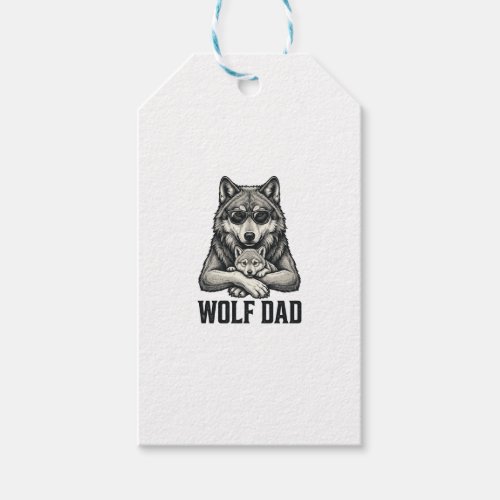 Wolf Dad Vintage Engraving Vector T-Shirt Design_1 Gift Tags