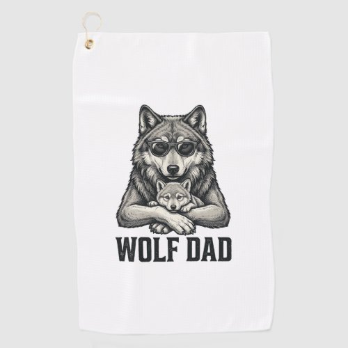 Wolf Dad Vintage Engraving Vector T-Shirt Design_1 Golf Towel