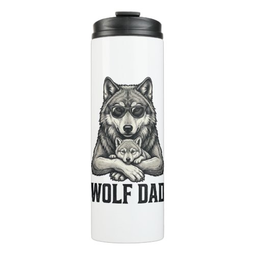 Wolf Dad Vintage Engraving Vector T-Shirt Design_1 Thermal Tumbler